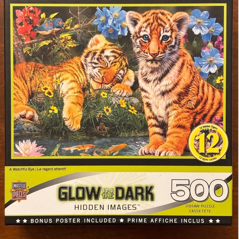 MasterPieces Glow In The Dark Tiger Cubs 500‎ Piece Jigsaw Puzzle  Hidden images